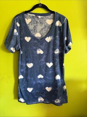 Lularoe Blue & White Tie Dye Hearts Short Sleeve Tee Shirt Size L